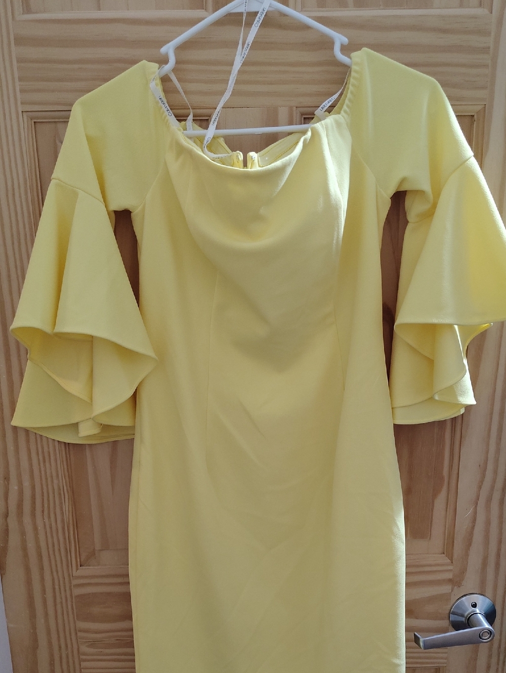 Calvin Klein Sunny Yellow Off-Shoulder Ruffle Sleeve Dress